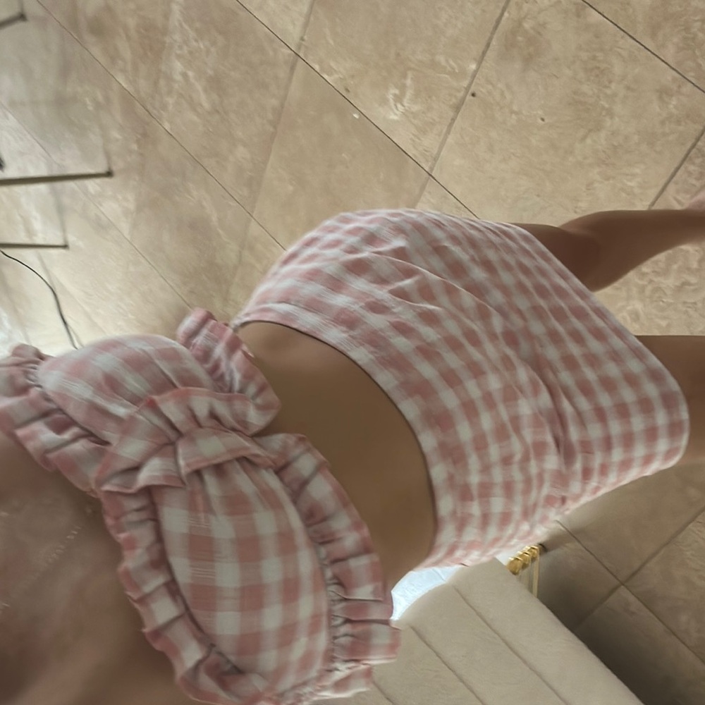L'ATISTE Pink Gingham Skirt Set